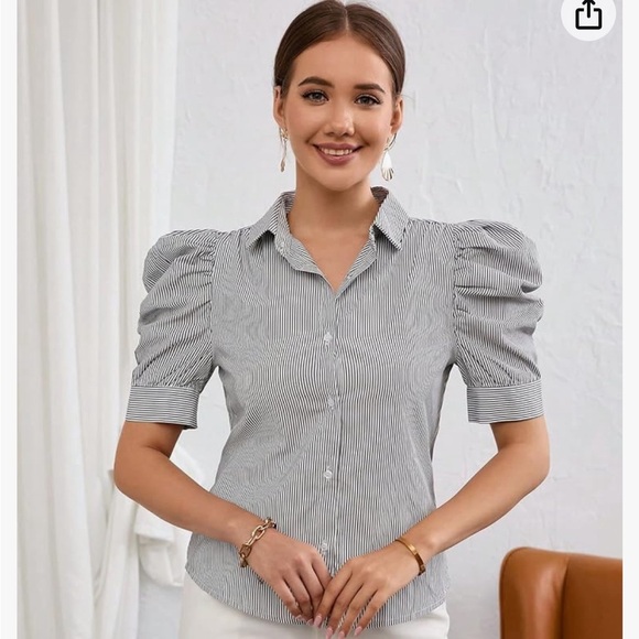 SHEIN Striped puff sleeve button down size L - Picture 2 of 5
